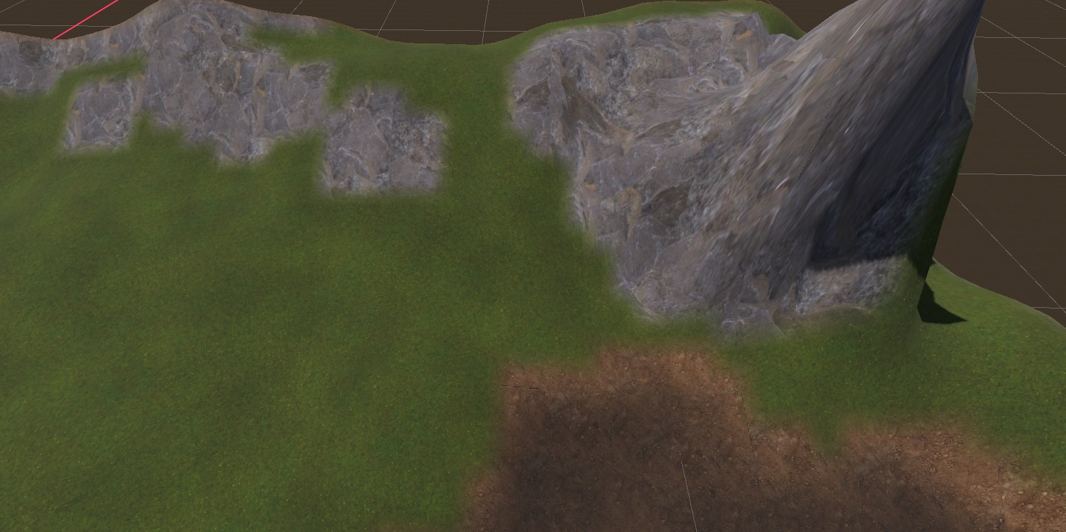 Terrain painting blending rock and grass on slopes